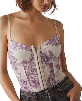Free People Womens Free People Printed Night Rhythm Bodysuit Ivory Purple Floral RED1307