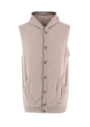 Brunello Cucinelli Beige Knitted Hooded Sweater Vest Size XL