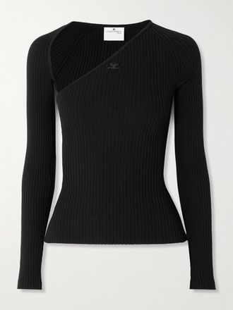 Courrèges Pullover Asimmetrico In Maglia A Coste Slash - Nero