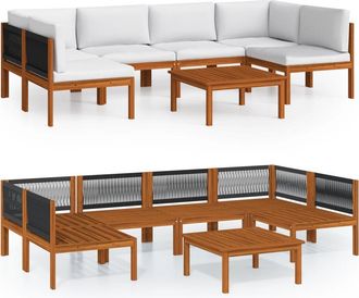 vidaXL Conjunto De Jard&iacute;n De 7 Piezas Con Cojines, Madera Color Crema, Acacia Y Cuerda Vidaxl