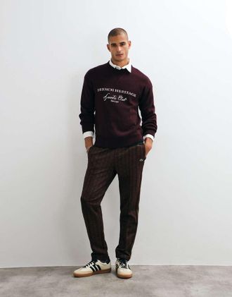Lacoste pantaloni della tuta coordinati con monogramma marroni-Marrone