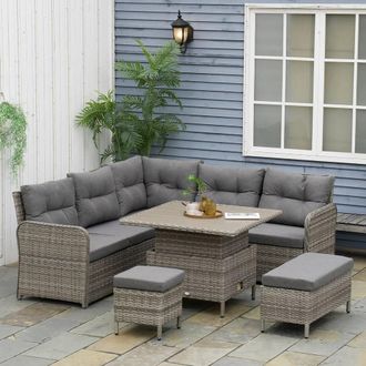 OUTSUNNY 6 PCs Rattan Garden Furniture Sectional Corner Sofa, Grey