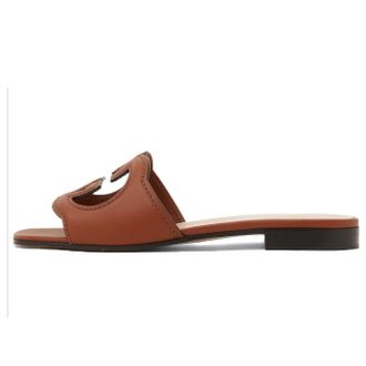 Gucci (WMNS) Gucci Interlocking G cut-out slide sandal Brown Leather 694451-US000-2535