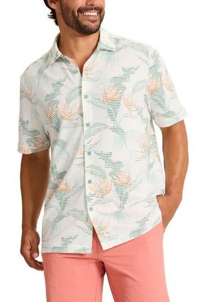 Tommy Bahama Costa Wave Festa Fronds Seersucker Stripe IslandZone Short Sleeve Button-Up Shirt in White at Nordstrom, Size Xxx-Large