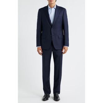 Samuelsohn Regular Fit Milano Navy Windowpane Check Super 130s Wool Suit at Nordstrom Rack, Size 50Regular