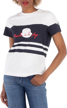 Moncler Logo-Print Striped Cotton T-Shirt, Size X-Small