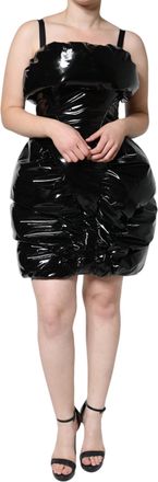 Dolce & Gabbana Unisex Black Polyester Ruched Coated Mini Dress Pu