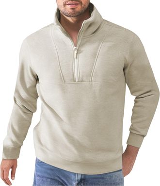 Generic Quarter Zip Pullover Men Mock Neck Sweatshirts Hoodless Solid Long Sleeve Stand Collar Tops Half Zipper Henley Shirts(Khaki, L)