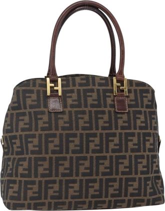 Fendi Vintage Convertible Satchel Zucca Canvas Brown Canvas Handbag (Pre-Owned)