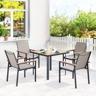 OUTSUNNY 5 Piece Garden Dining Set, Outdoor Table & 4 Chairs in Beige | Size: Small