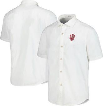 Tommy Bahama Mens Tommy Bahama White Indiana Hoosiers Coconut Point Palm Vista IslandZone Camp Button-Up Shirt at Nordstrom, Size Large