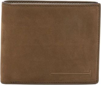 Tom Ford Accessoires, Heren, Bruin, ONE Size, Leer, Elongated T Line Classic Bifold Portemonnee