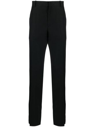Alexander McQueen stripe-detail tailored trousers - men - Cotton/Cupro/Wool - 50 - Black