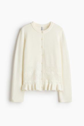 H&M Pointelle-knit Cardigan in White at Nordstrom, Size Xx-Large