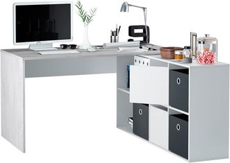 HOGAR 24 Mesa escritorio montaje en varias posiciones blanco artik y cemento