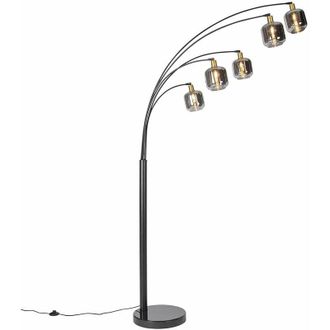 QAZQA Floor Lamp Black with Gold and Smoke Glass 5-Light - Zuzanna