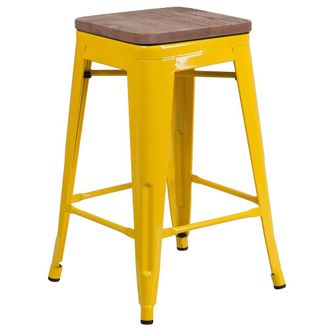Flash Furniture 24 High Backless Yellow Metal Counter Height Stool with Square Wood Seat
