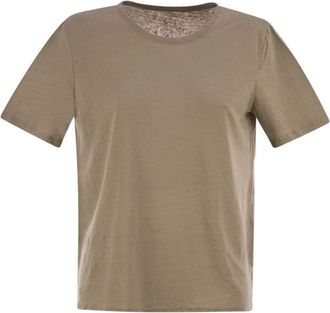 Majestic Filatures Basic Crew-Neck T-Shirt - Dames - T-shirts - Beige - M - Linnen - Tops