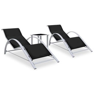 Berkfield Home Sun Loungers 2 pcs with Table Aluminium Black