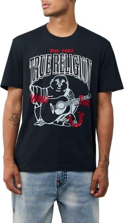 True Religion Groovy Buddha Embroidered Cotton Graphic T-Shirt in Jet Black at Nordstrom, Size Xxx-Large