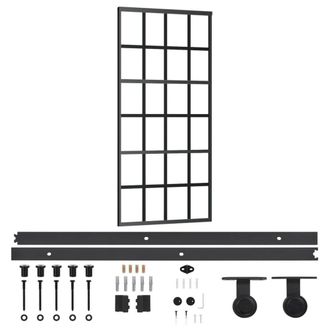 Berkfield Home Sliding Door with Hardware Set ESG Glass&Aluminium 90x205 cm in Black