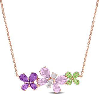 Mimi & Max 5ct TGW Multi-Gem Butterfly and Flower Necklace in Rose Plated Sterling Silver-17 in