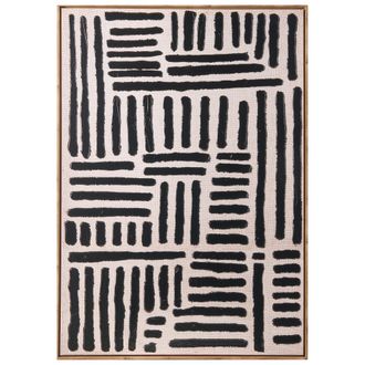 Beliani Lienzo Decorativo Con L&iacute;neas Abstractas Hecho A Mano De Materiales Sint&eacute;ticos Marco De Madera De Pino Negro Navan