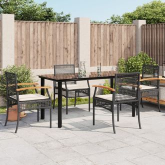 vidaXL Set De Muebles Jard&iacute;n 5 Pzas Con Cojines Rat&aacute;n Sint&eacute;tico Negro Vidaxl