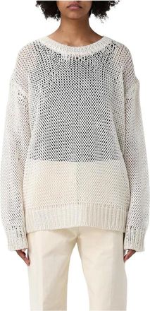 Jil Sander Round-neck Knitwear, female, White, M, White Cotton Jumper