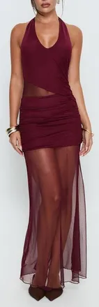 Princess Polly Desta Halter Sheer Maxi Dress in Burgundy at Nordstrom, Size 2