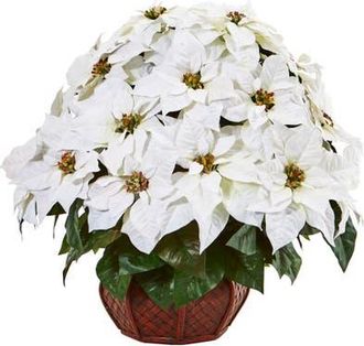 Nearly Natural Poinsettia Artificial Arrangement in Decorative Planter in White at Nordstrom
