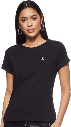 Calvin Klein Jeans Women Short-Sleeve T-Shirt Ck Embroidery Crew Neck, Black (Ck Black), XXL