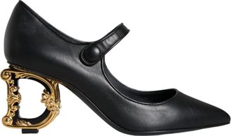 Dolce & Gabbana Zwarte Leren Logo Hakken Mary Janes Pumps Schoenen