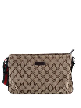Gucci Web Strap Messenger Bag GG Canvas Small crossbody bag - Bruin