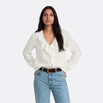 La Redoute Collections Blouse met ruches, V-hals en lange mouwen