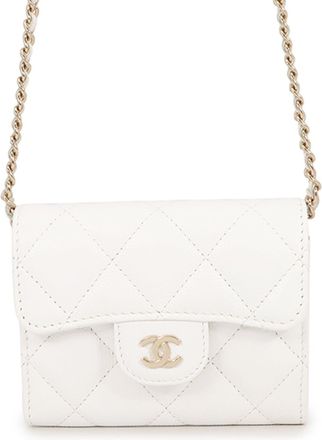 Chanel Champagne Gold White Grained Calfskin Chain/Shoulder Wallet (Pre-Owned)