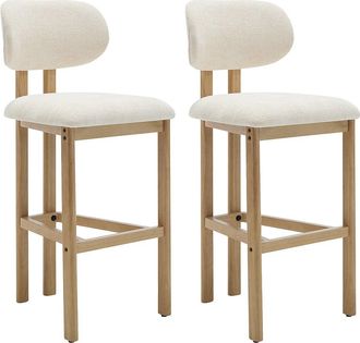 Vente-Unique Conjunto de 2 taburetes de bar en tela texturizada y madera de hevea - Crema - YELAZ