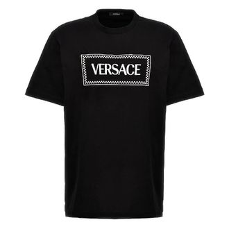 Versace 90s Logo Embroidered Cotton T Shirt, Size X-Small