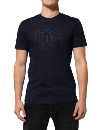 Dolce & Gabbana Dark Blue Cotton DG Logo Print Mens Top Mens T-shirt