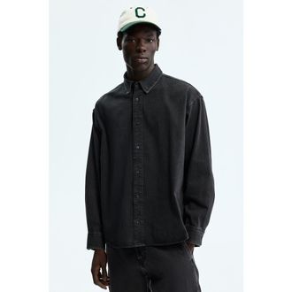 H&M Oversized denim shirt in Denim Black at Nordstrom, Size Large