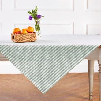 Solino Home Linen Table Throw - Amalfi Stripe, 52 x 52, 52 x 52 in Green And White at Nordstrom, Size Small