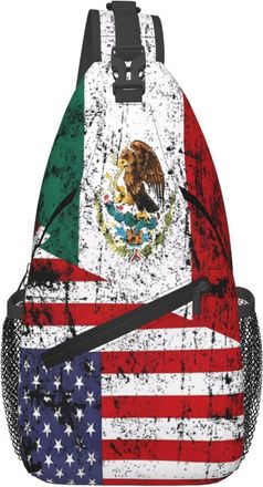 Generic Half American Half Mexican Flag Crossbody Bag With Zipper Shoulder Bag Adjustable Sling Backpack For Men Sports Workout