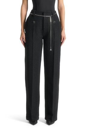 Mani&egrave;re De Voir Nathalie Tweed Trousers with Belt in Black at Nordstrom, Size 8