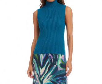 Karen Kane Terra Turtleneck Sweater Tank In Teal