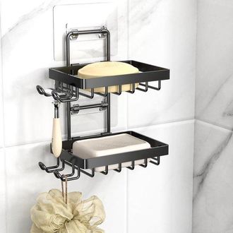 OEM Jabonera Doble De Pared De Acero Inoxidable 304 Para Ducha, Sin Necesidad De Taladrar, Con 4 Ganchos Y Soporte Para Maquinilla De Afeitar