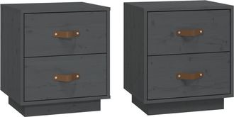 vidaXL Mesitas De Noche 2 Uds Madera Maciza Pino Gris 40x34x45 Cm Vidaxl