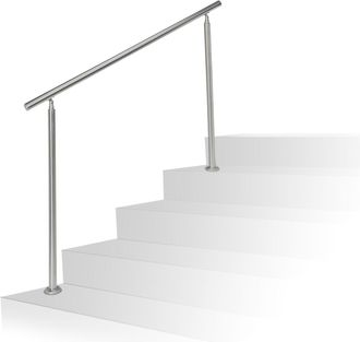 Relaxdays Relaxdays - Barandilla Escalera, Pasamanos De 1,5 M Largo, 2 Postes, Sin Travesa&ntilde;os, 1 Ud., Acero Inoxidable, Plateado