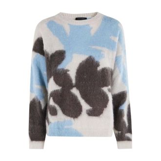 Roberto Collina Round-neck Knitwear, female, Multicolor, Size: XS Ikebana Intarsia Sweater