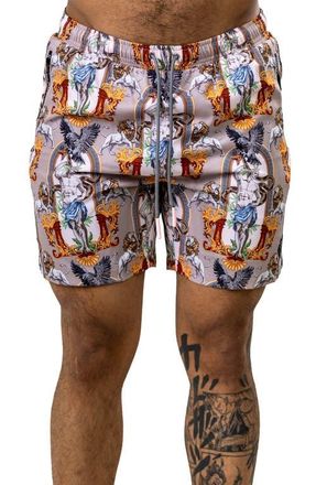 Maceoo Swim Marthyr Print Swim Trunks in Brown at Nordstrom, Size 6
