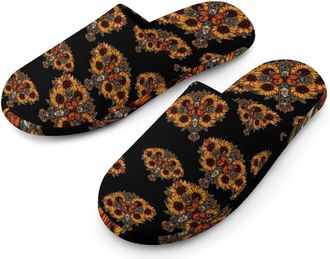 Generic Crossed Sunflower Butterfly Mens Cozy Memory Foam Slippers Warm Cotton House Shoes Comfy Slipper for Indoor Outdoor
